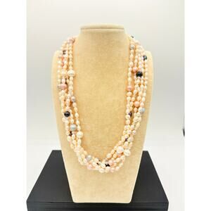 Multi‑Strand Genuine Freshwater Pearl Necklace with Pastel & Peacock Tones
